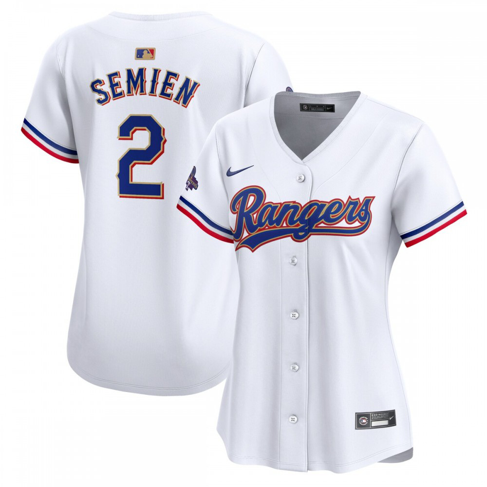 Marcus Semien Texas Rangers Women's 2024 Gold Collection Limited Player Jersey – White-Pro Kit Vault | Brand New 26/27 Sports Jerseys